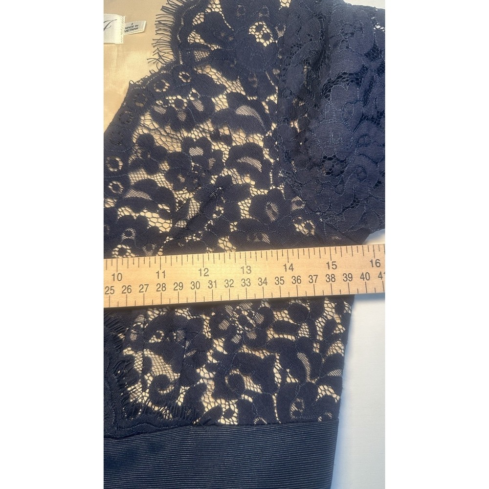 Eliza J Dress Women's Size 2 Navy Blue Lace Faille Fit and Flare Lining Pockets - Picture 4 of 13